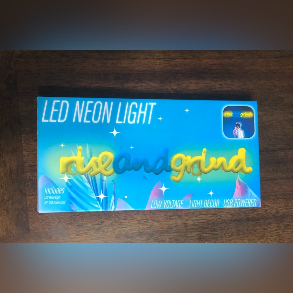 Rise and Grind Led Neon Light yellow blue.